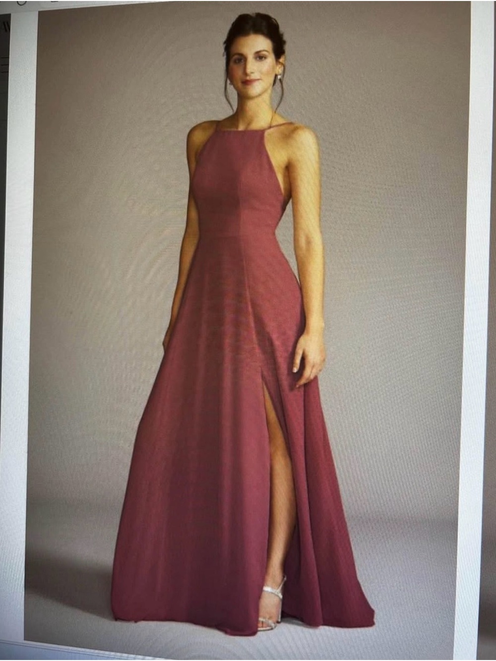 David's Bridal Mauve Halter Gown with Side Slit